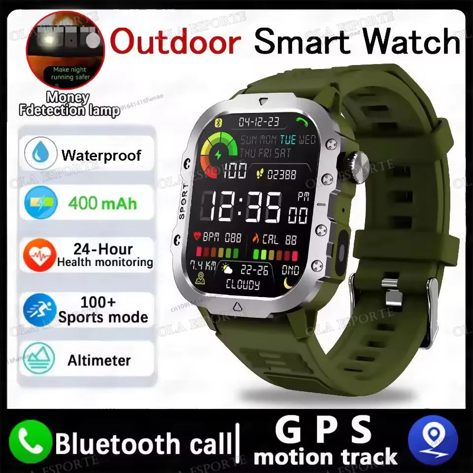 2026 New Military-grade Smart Watch Men GPS Flashlight 3ATM Waterproof Watch Bluetooth Call 100+Sport Outdoor Smartwatch Pk HW12
