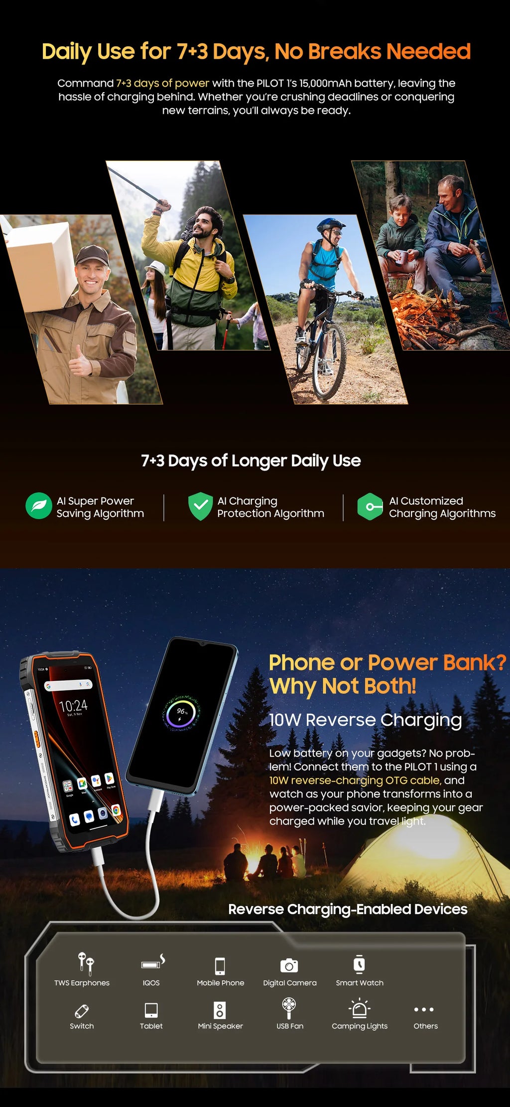 Blackview OSCAL PILOT 1 Rugged Phone 6.67" 90Hz IPS Display 6GB+256GB Android 14 Outdoor Smartphone with LED Flashlight GPS/NPC