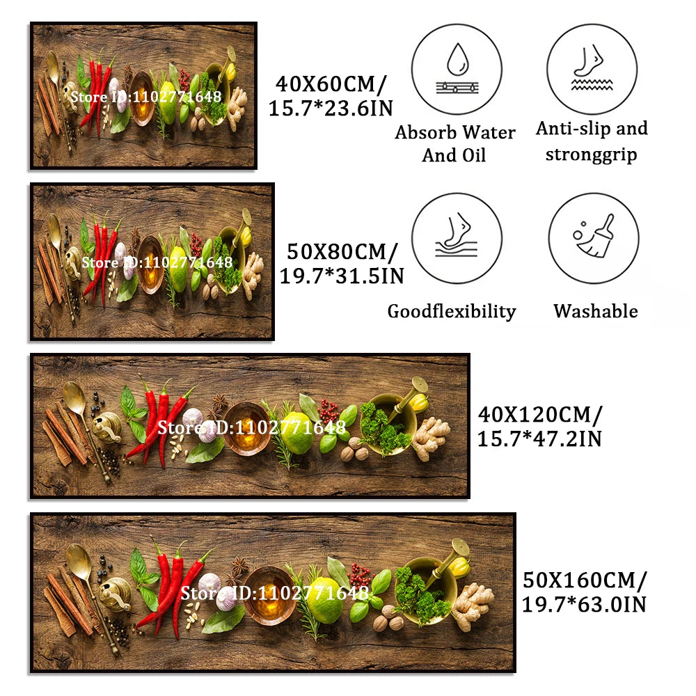 Spices Kitchen Mat Home Entrance Doormat Living Room Bedroom Balcony Floor Decor Carpet Bathroom Hallway Door Anti-Slip Foot Rug