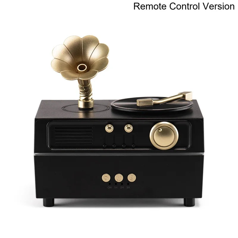 5V Retro Phonograph Bluetooth Speaker Humidifier Ultrasonic Aroma Diffuser Rotating Colorful Light Remote Essential Oil Atomizer