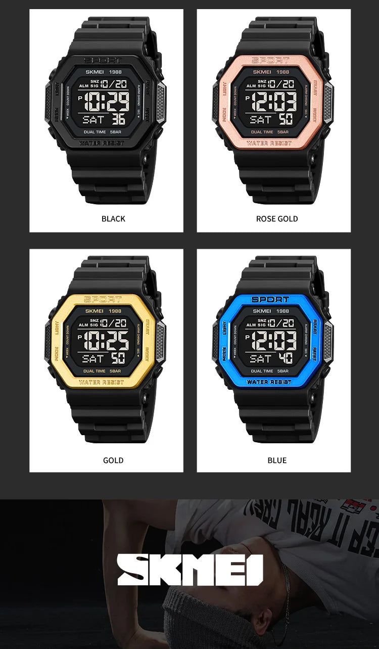 SKMEI 1988 Chrono Men Watch Luxury Brand Sport Watch Electronic Digital Male Wrist Clock Man 50M Waterproof Men's Watches 1988