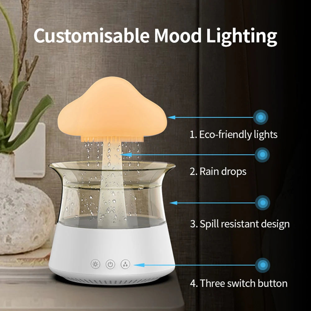 300ml Rain Cloud Humidifier Rain Colorful Mushroom Cloud Raindrop Atmosphere Lamp Night Light Essential Oil Humidifier Machine