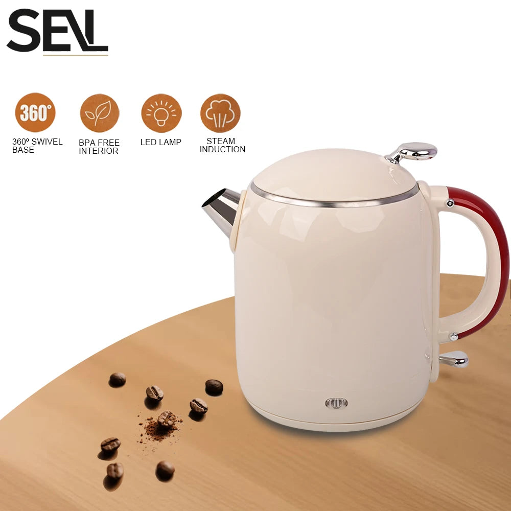1.0L Anti-Scald Electric Kettle, Seamless Electric Kettle, 304 Stainless Steel Household Fast Boiling Kettle for Coffee Brewing