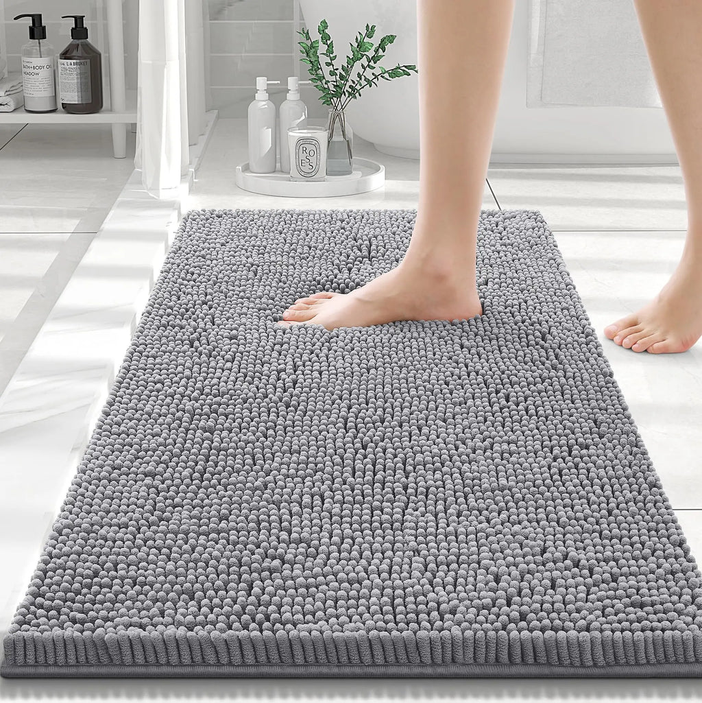 Olanly Chenille Bath Mat Fashion Non-Slips Soft Fluffy Bath Mats For Bathroom Super Absorbent Floor Mats Washable Bathroom Mat