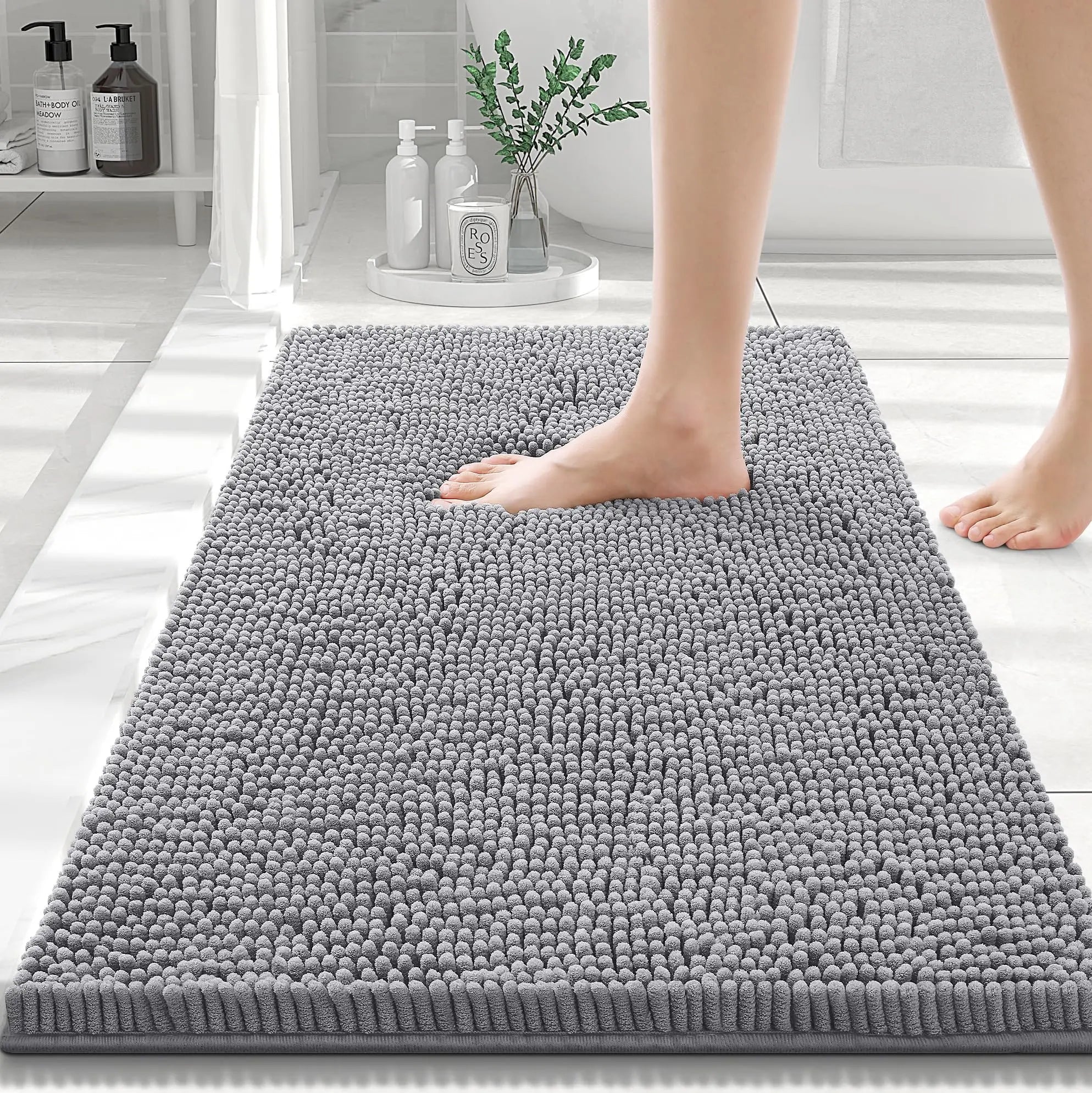 Olanly Chenille Bath Mat Fashion Non-Slips Soft Fluffy Bath Mats For Bathroom Super Absorbent Floor Mats Washable Bathroom Mat