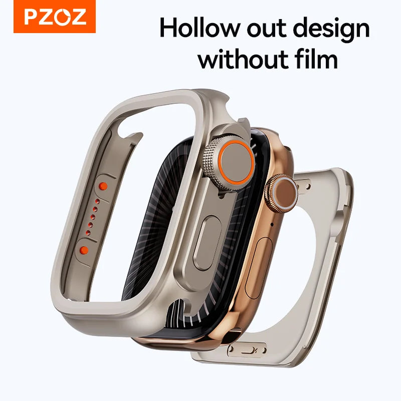 PZOZ For iWatch Ultra 2 3 Metal Shell PC Back Cover For Apple Watch Case Series 11 10 9 8 7 se 6 45mm 44mm Change to Ultra 49mm