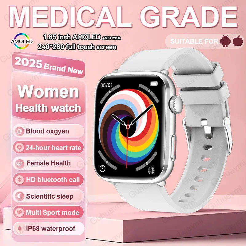 2026 Smart Watch 24/7 Women Health Full Touch Screen BT Call Waterproof Watch Sports Fitness Tracker Health Smartwatch Lady Gift