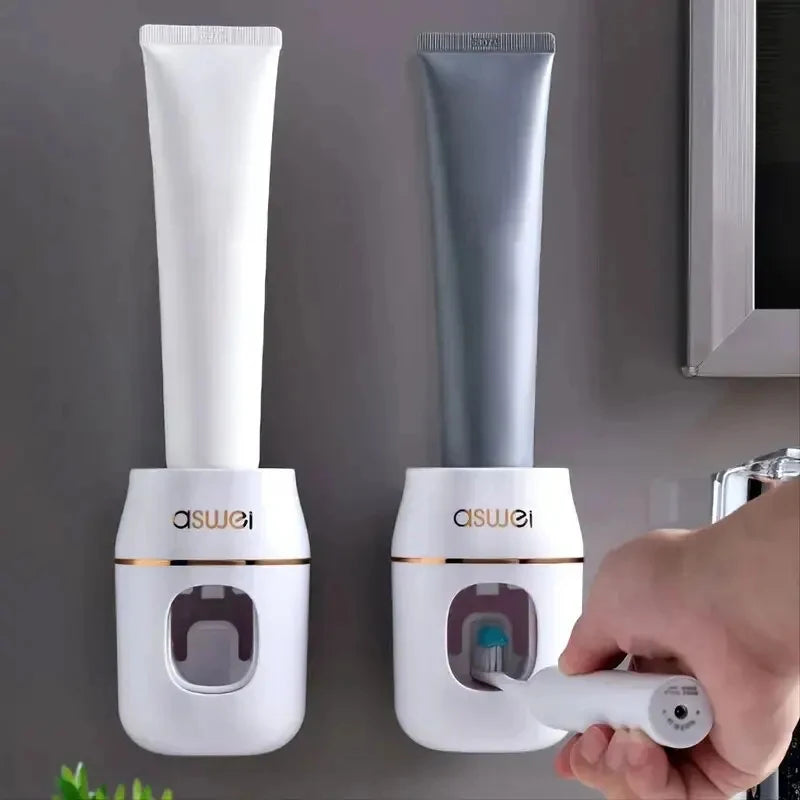 Lazy Gadget: Automatic Toothpaste Dispenser & Wall Mount Holder - No Drill Bathroom Organizer