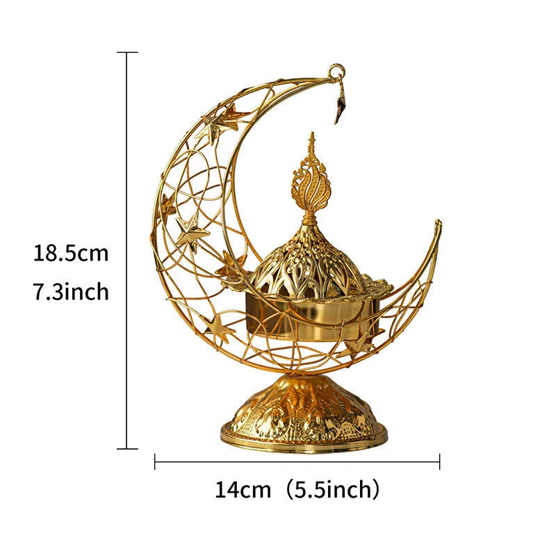 Middle Eastern Hand-held Crescent Metal Incense Burner Golden Living Room Tabletop Incense Burners Arabic Ornament