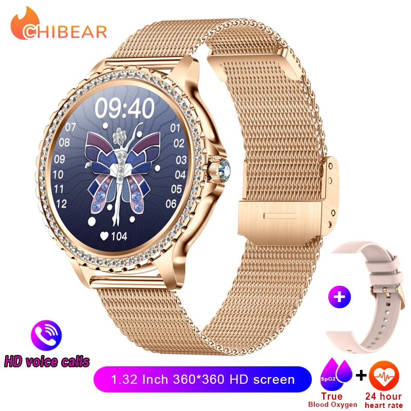 2026 New Fashion Women Diamond Watch 1.32 inch 360*360 HD Display Heart Rate Blood Oxygen Monitoring Bluetooth Call Smartwatch