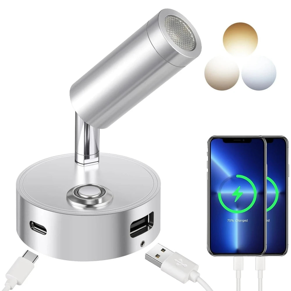 Tokili 12/24V Dimmable LED Spotlight w/ Touch Dimmer & Dual USB Ports, Reading Light for RV, Truck, Marine, Trailer, Off-Road