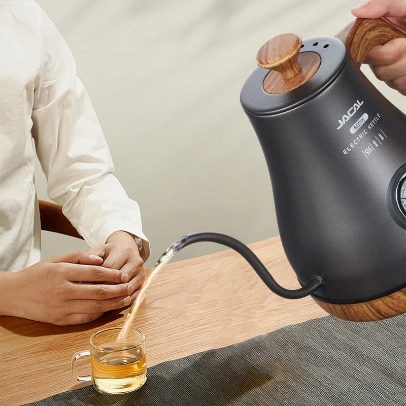 1.0L Electric Kettle Retro Gooseneck Hand Brewed Coffee Pot Slender Mouth Teapot Stainless Steel Liner Kettle with thermometer