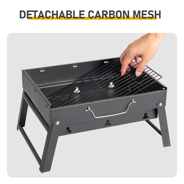 Portable Foldable Charcoal Grill | 38cm Compact Design | Light Steel Material Easy to Install | Equipped with Removable Ash Collector, Fast Heat Dissipation | Suitable for Camping, Picnicking, Beach, Backyard, and Small Group
