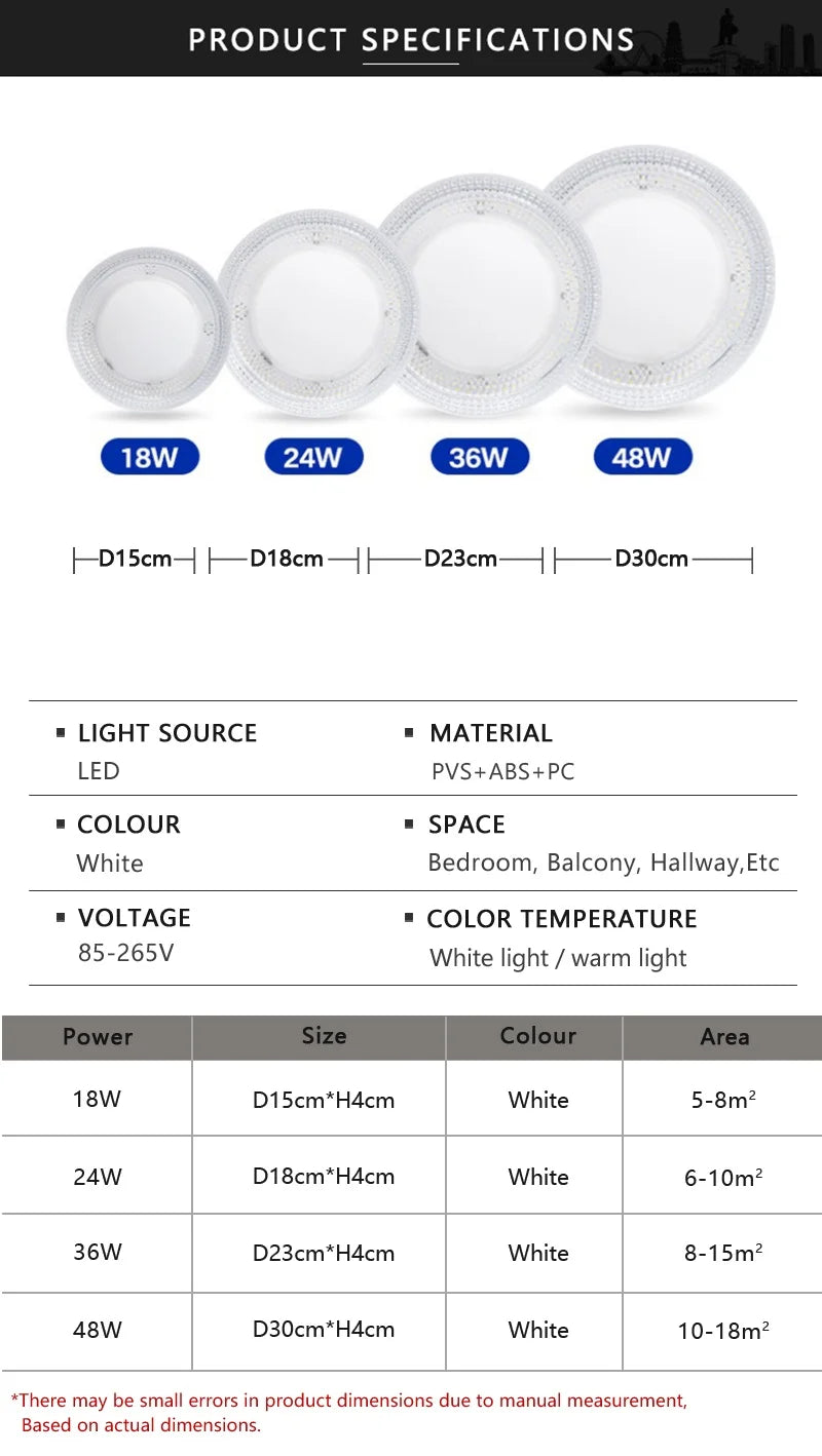 Modern LED Ceiling Light AC85-265V Circular Crystal Home Light 18W 24W 36W 48W Living Room Bedroom Kitchen Indoor Lighting