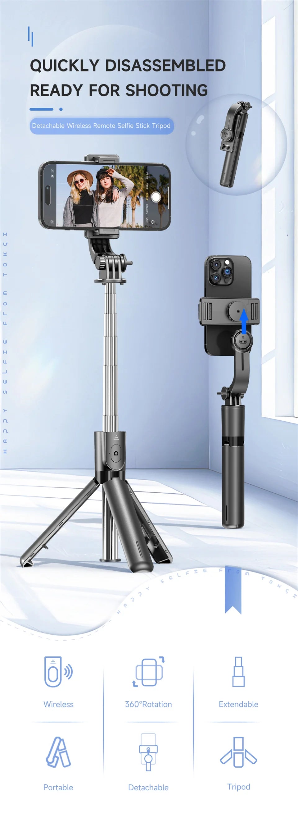 Portable Mini Selfie Stick Tripod With Fill Light Stand Phone Holder Extendable Wireless Bluetooth Remote For Live Broadcast