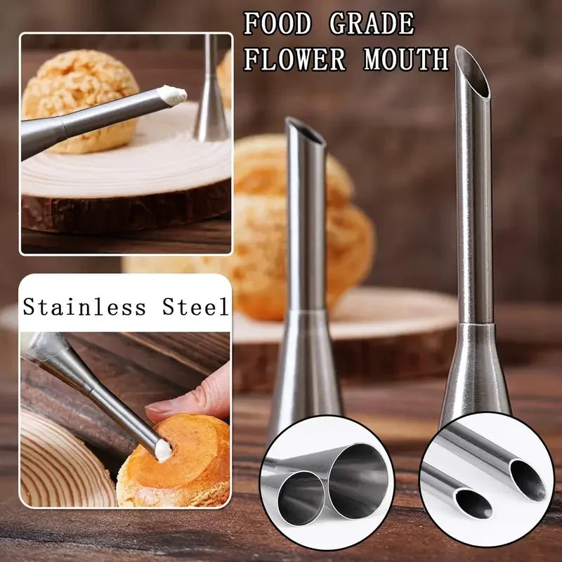 4Pcs Puff Pastry Piping Nozzle Set, Stainless Steel Decorating Tips for Cake Cupcake Cookie Cream Icing, Baking Tools for  Baker