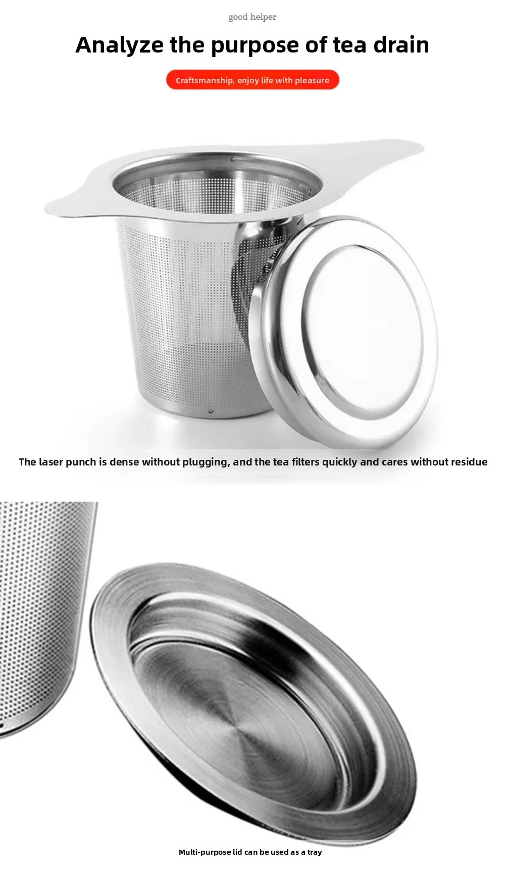 Mates 304 Stainless Steel Double-ear Tea Leak Household Double-handle Tea Filter Tea Filter Tea Set Accessories Mate Infuser Bar