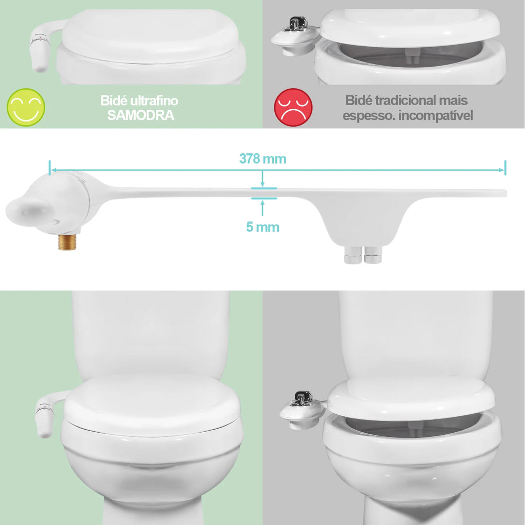 SAMODRA Toilet Bidet Ultra-Slim Bidet Toilet Seat Attachment With Brass Inlet Adjustable Water Pressure Bathroom Hygienic Shower