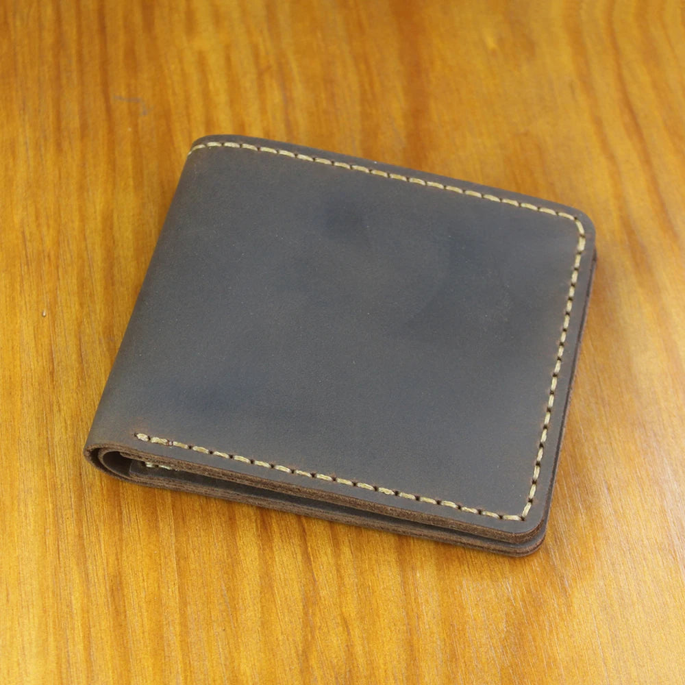 Luxury Handmade Genuine Leather Men Wallet Bifold Purse Male Wallets Short Money Clip Vintage Leather Money Bag with zip pocket