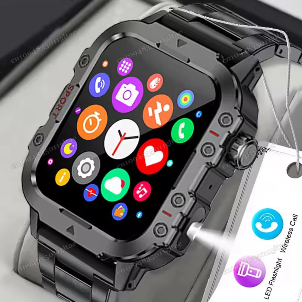 2025 New Flashlight Military Smart Watch Men IP68 5ATM Outdoor Sports Fitness Tracker Health Monitor 1.44Inch BT Call Smartwatch