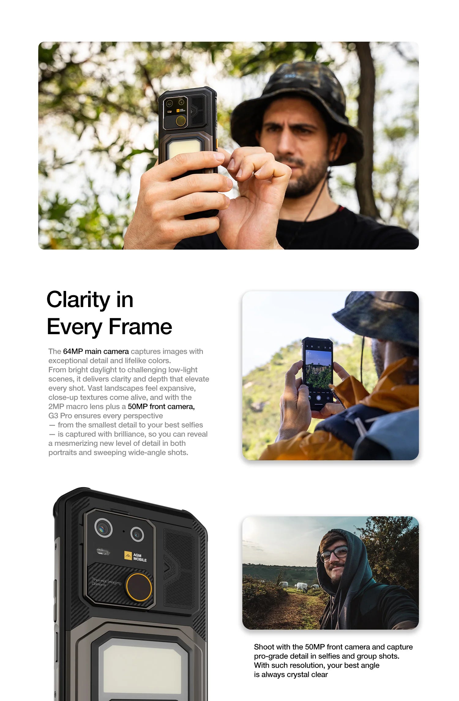 AGM G3 5G Rugged Phone 24GB(12+12) 512GB Wireless Charging 10000mAh Phone 6.72" 120Hz Dimensity 7300 Android15 Camping light