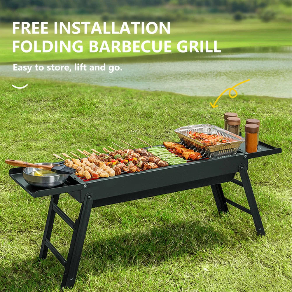 Portable BBQ Charcoal Grill BBQ Tool Kit Outdoor Cooking Camping Picnic Beach Portable BBQ Black