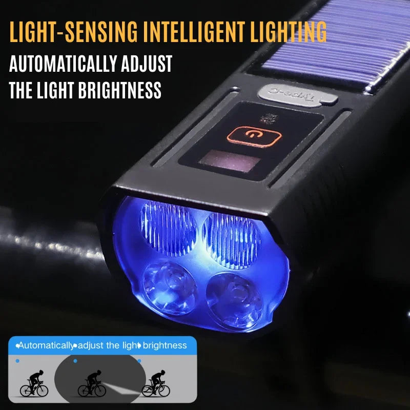 Bike Smart Light Front LED Bicycle Light with Horn Type-C Charging MTB Head Lamp Waterproof Flashlight Road Cycling Accessories