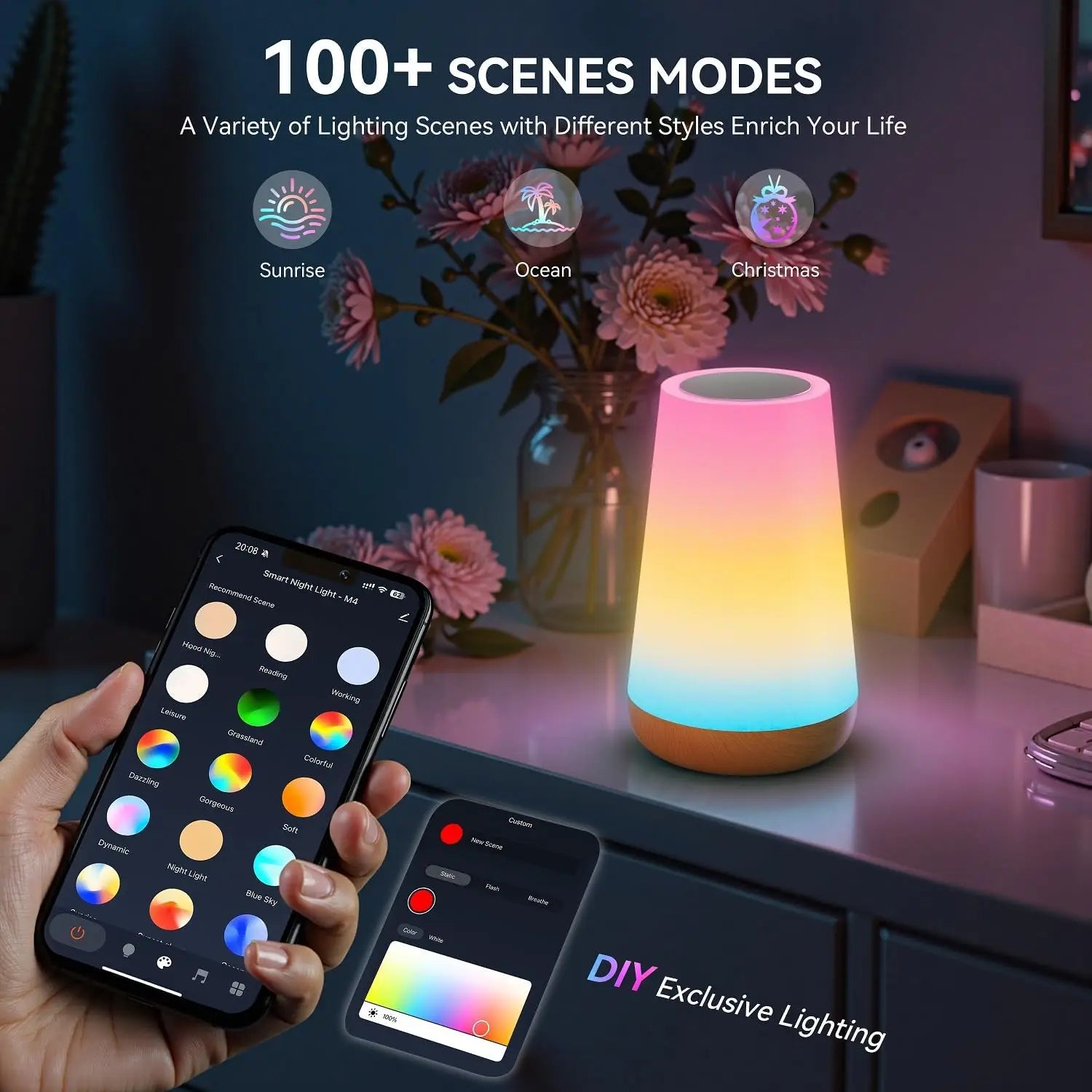 Tuya Smart APP WIFI table lamp, ambient bedside lamp, remotely controlled bedside lamp, night light with multiple lighting modes