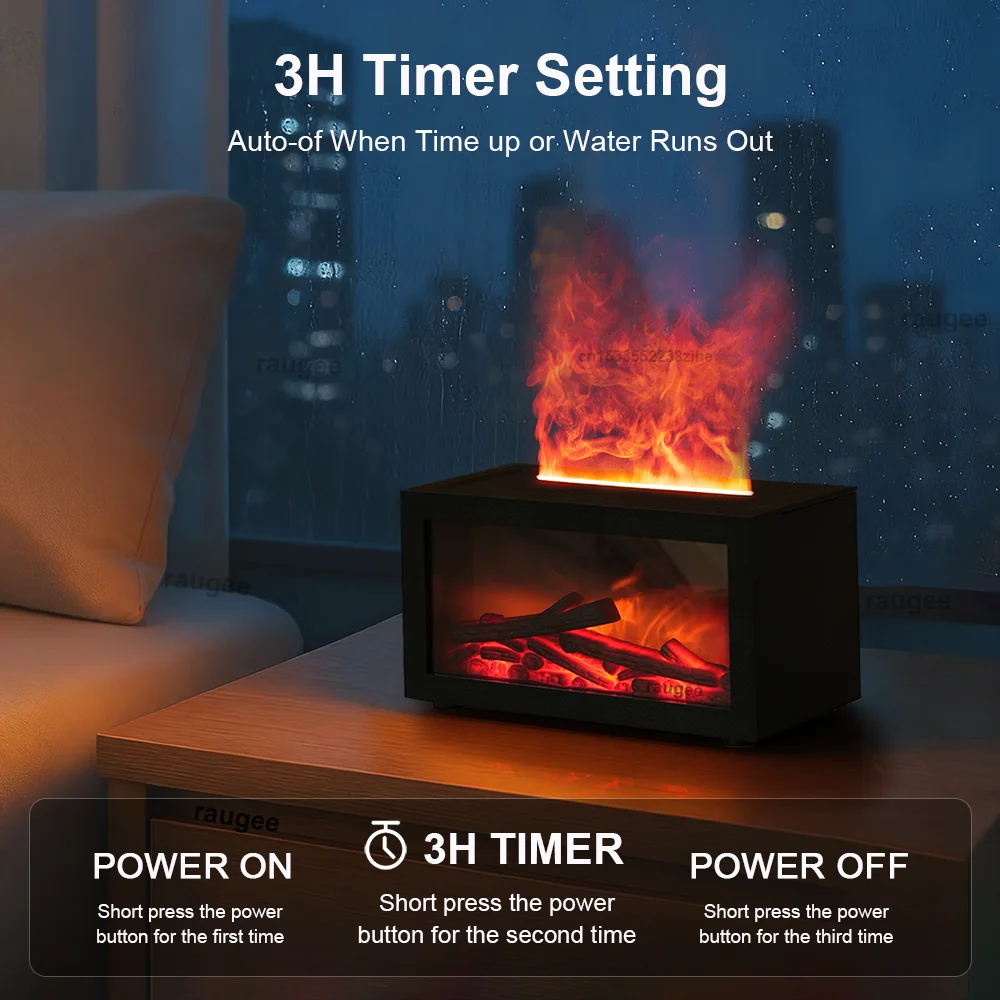 Fireplace Humidifier Aroma Flame Humidifier Fragrance Diffuser Aromatherapy Essential Oil Diffuser Fire Humidifier for Home Room