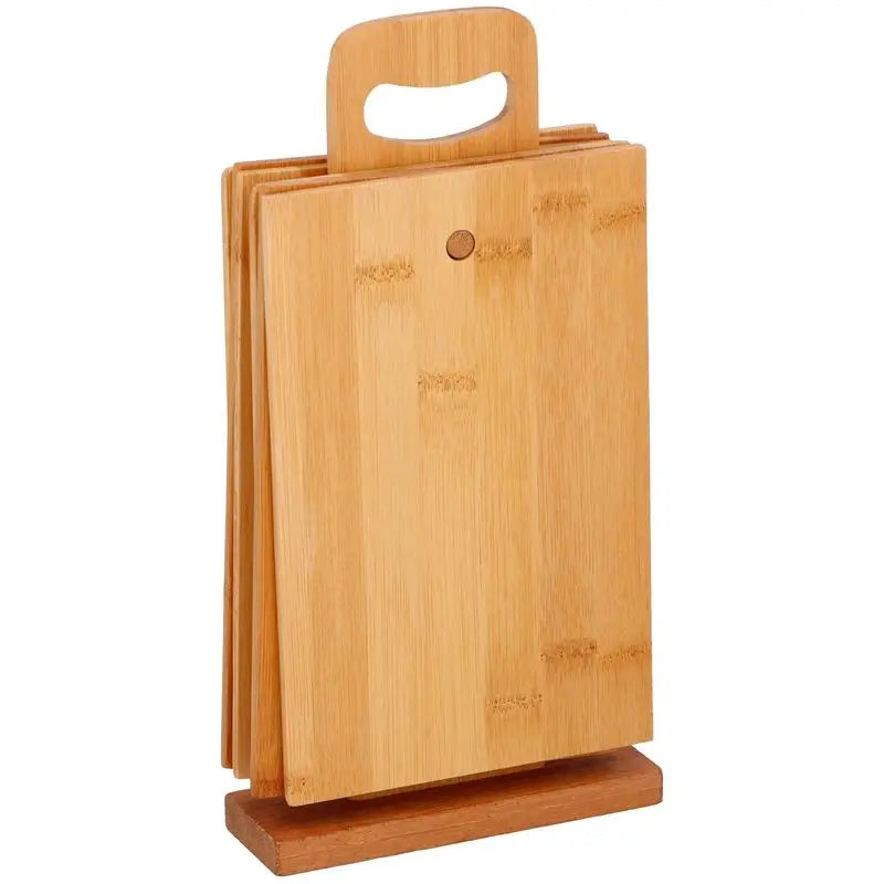 7pcs Bamboo Cut Board and Stand Set for Kitchen Knives - Chopping Sturdy Cheese Chopping Board