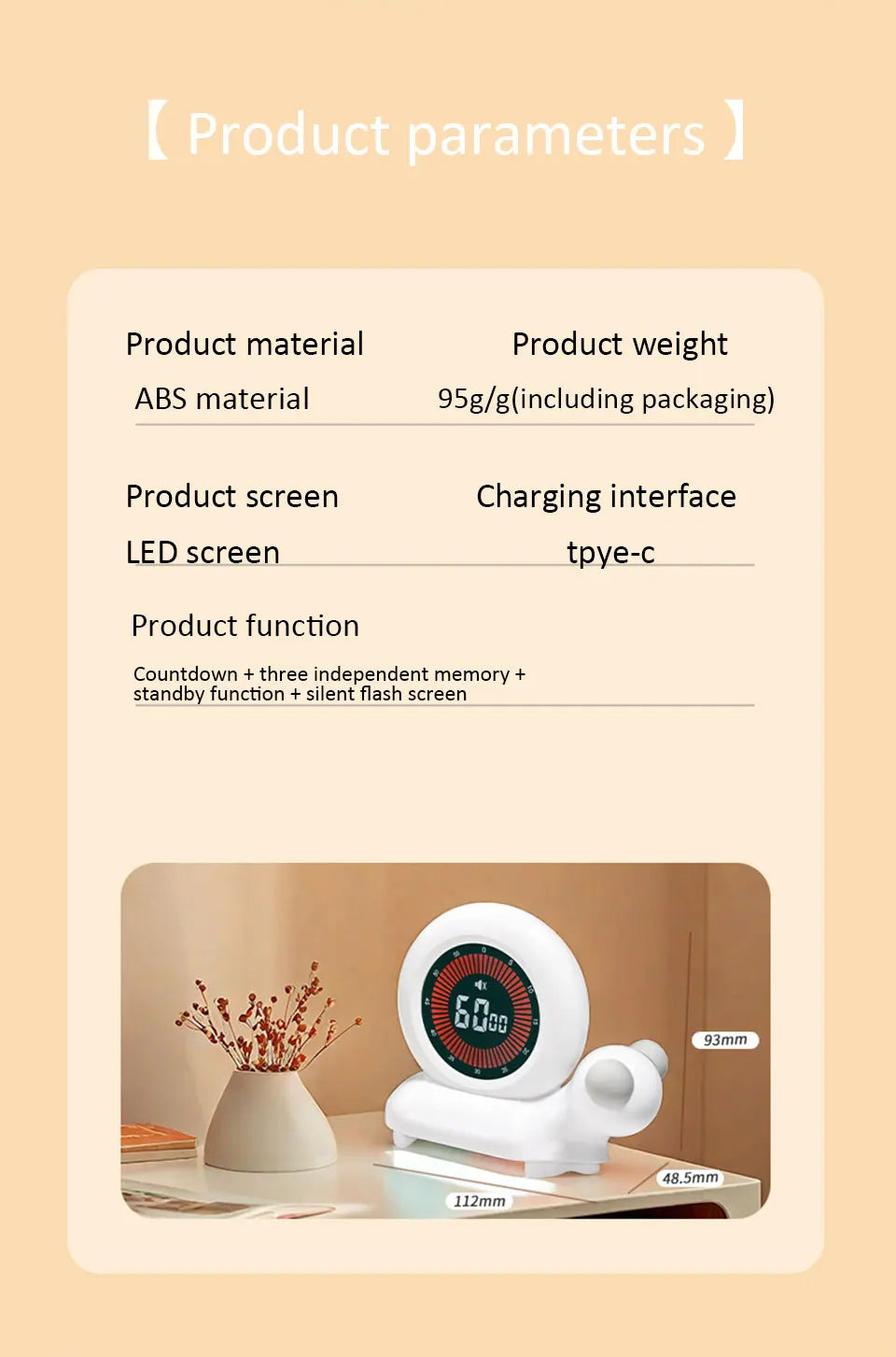 Creative Rotary Timer Visual Analog Timer Rechargeable 60 Minutes Countdown Kids Study Silent Timer for Cooking Shower Study