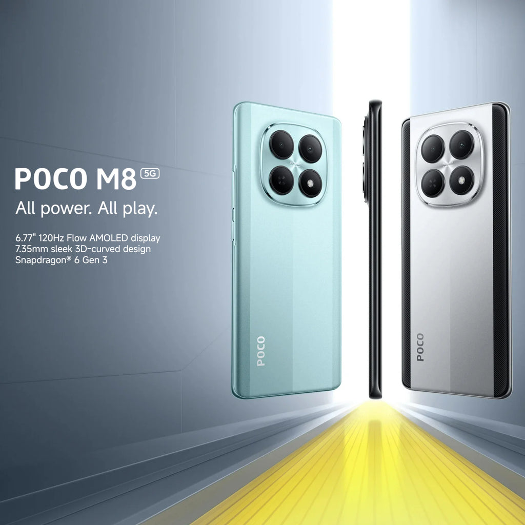 POCO M8 5G 8+256GB Global Version Snapdragon® 6 Gen 3 6.77" 120Hz Flow AMOLED display 7.35mm sleek 3D-curved design 5520mAh 45W