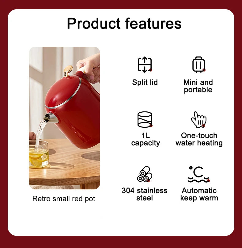 Thermostatic Electric Kettle Household 304 Stainless Steel Insulation Boiling Water Teapot Coffee Thermo Bottle Boiler Pot 1L
