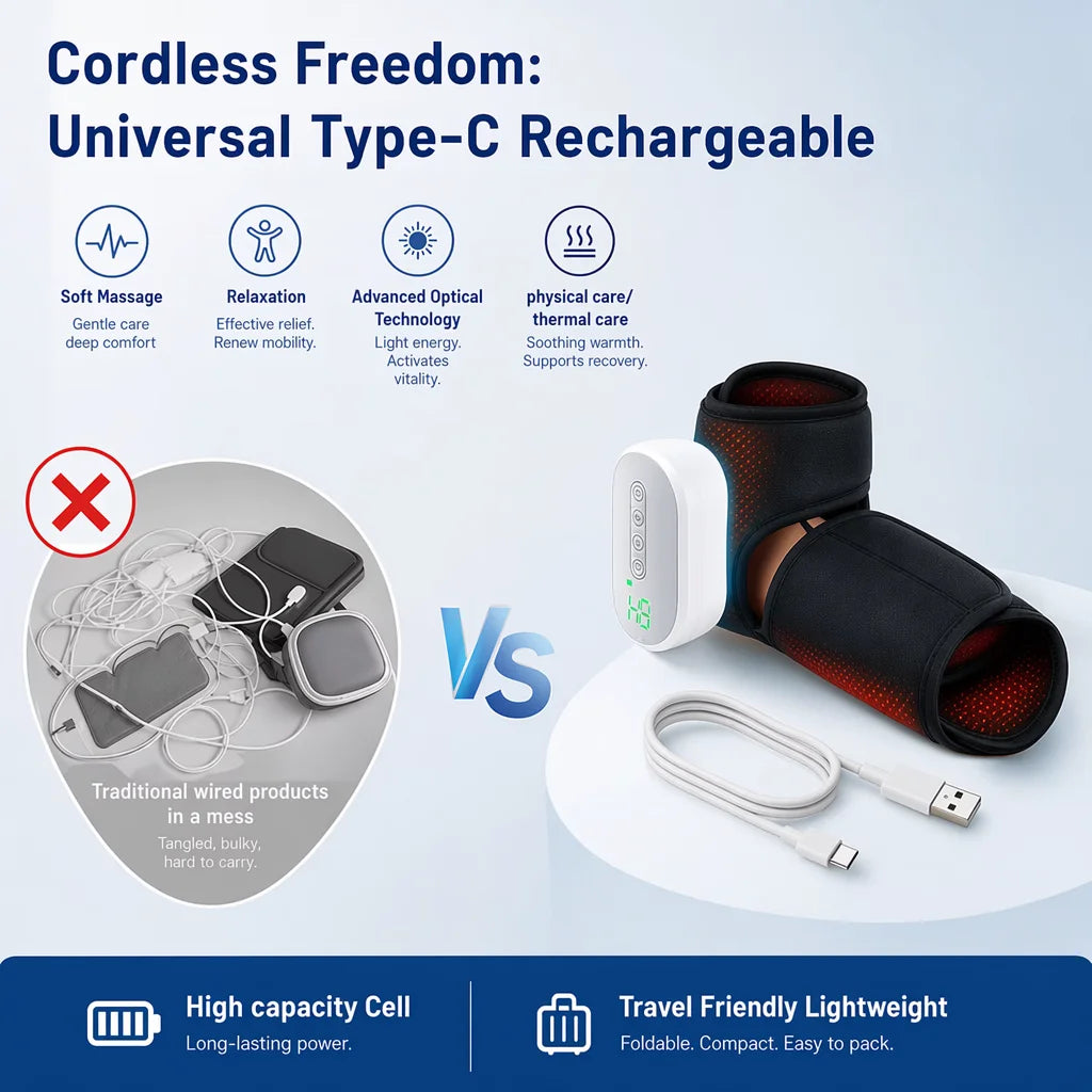 Ankle Air Compression Massager Heated Foot Wrap Support 3 Modes 4 Levels Thermal Sleeve Cordless Rechargeable Brace