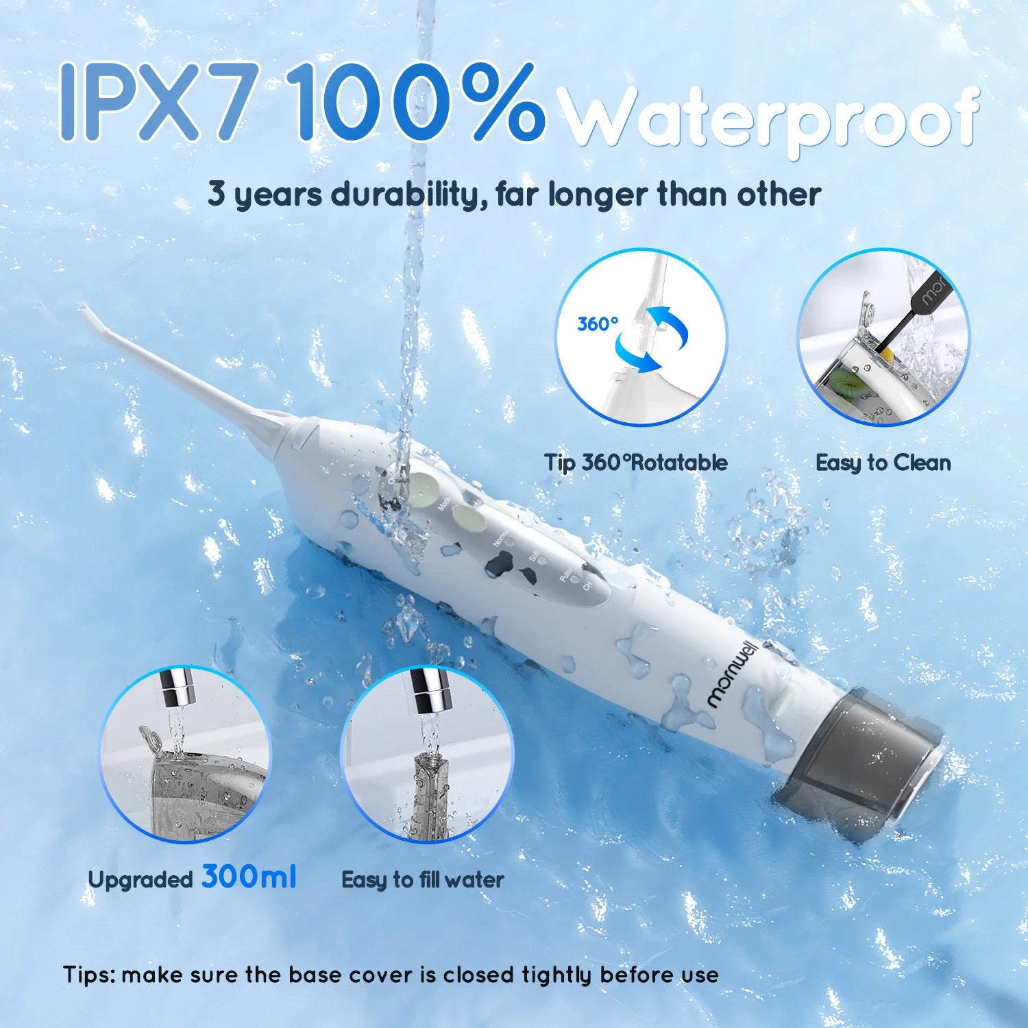 D52 Portable Cordless Water Flosser USB Rechargeable Water Jet Floss Tooth Pick 4 Jet Tip 300ml 3 Modes Teeth Clean for Travel