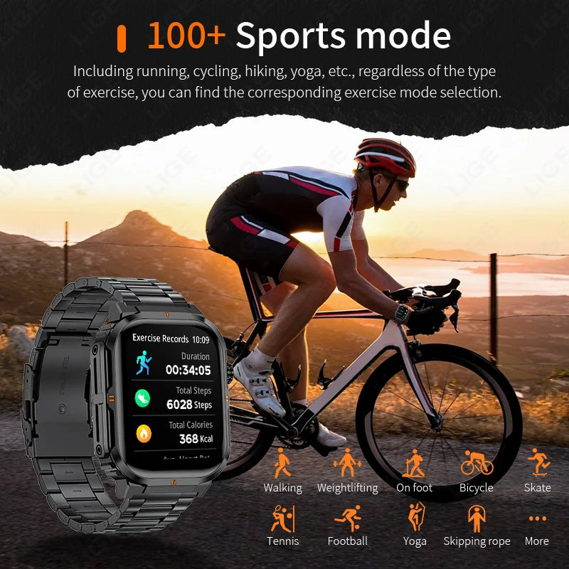 LIGE Military Smart Watch Men IP68 Waterproof Outdoor Sport Tracker LED Flashlight Bluetooth Call Man Smartwatch For Android iOS