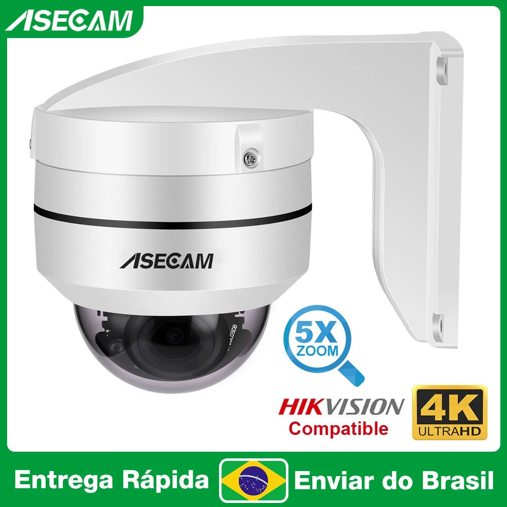 Hikvision Compatible 8MP 4K PTZ IP Camera Outdoor Dome Onvif PoE 5X Optical Zoom CCTV Audio AI Auto Tracking Surveillance Camera