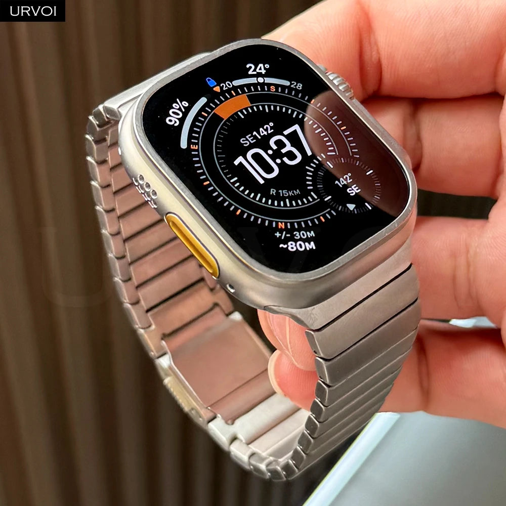 URVOI Titanium link bracelet for Apple Watch Ultra 3 2 Series 11 10 9 8 7 SE magnetic buckle strap wristband 45 49mm