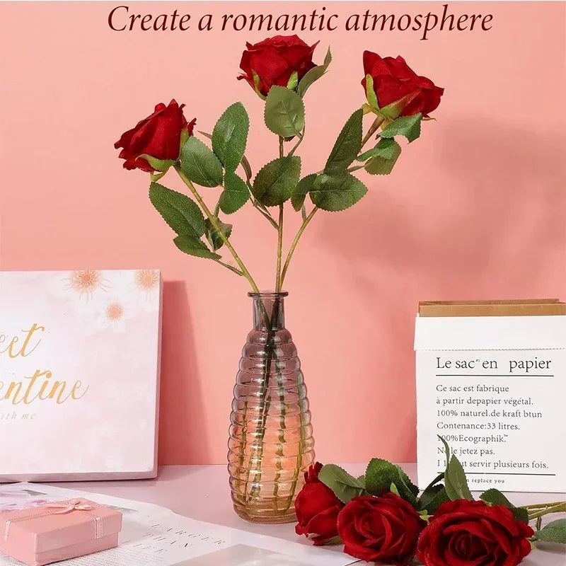 50 Pcs Velvet Rose Artificial Rose Flowers Real Touch Fake Roses Florals for Valentine's DIY Wedding Bouquet Party Home Decor