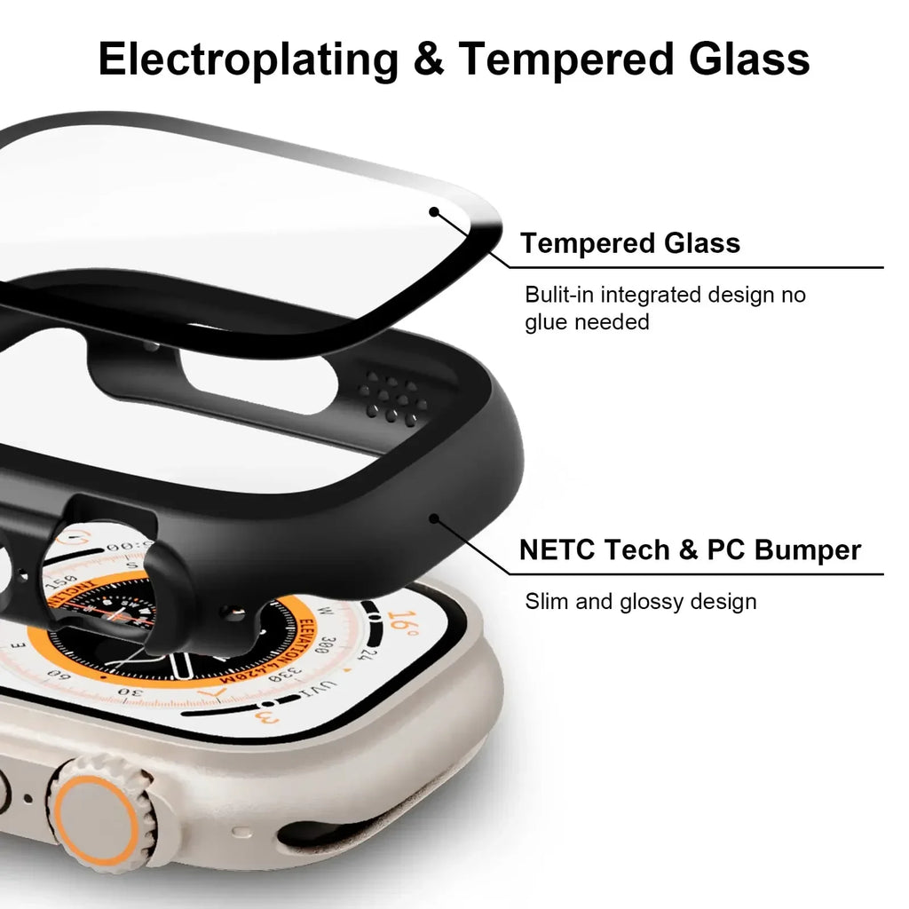 HD Tempered Glass+Case For Apple Watch Ultra 3 49mm PC Bumper+Screen Protector Cover iWatch Ultra 2/1 49mm drop resistance Shell