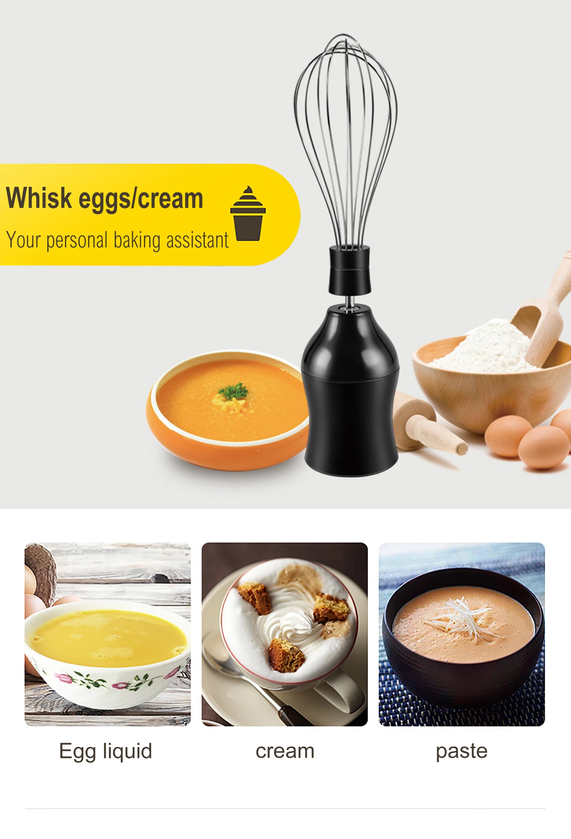Stainless Steel Hand Blender 3 In 1 Immersion Electric Food Mixer With Bowl Kitchen Vegetable Meat Grinder Chopper Whisk Sonifer