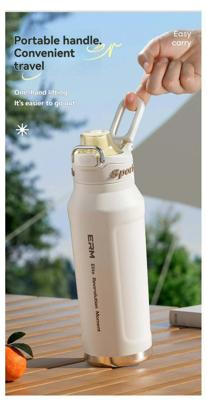 1L Thermos Bottle Stainless Steel Iced And Heat Insulated Cups Hiking Cycling Fitness Vacuum Flasks with Handle