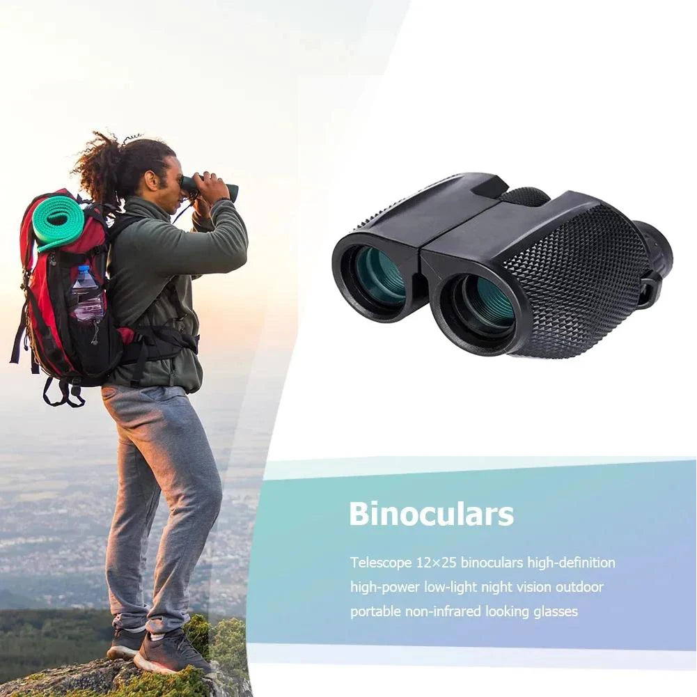 Binoculars 10X25 HD Mini Portable Telescope BAK4 FMC Coated Telescope Outdoor Bird Watching Hunting Travel Camping Ball Game