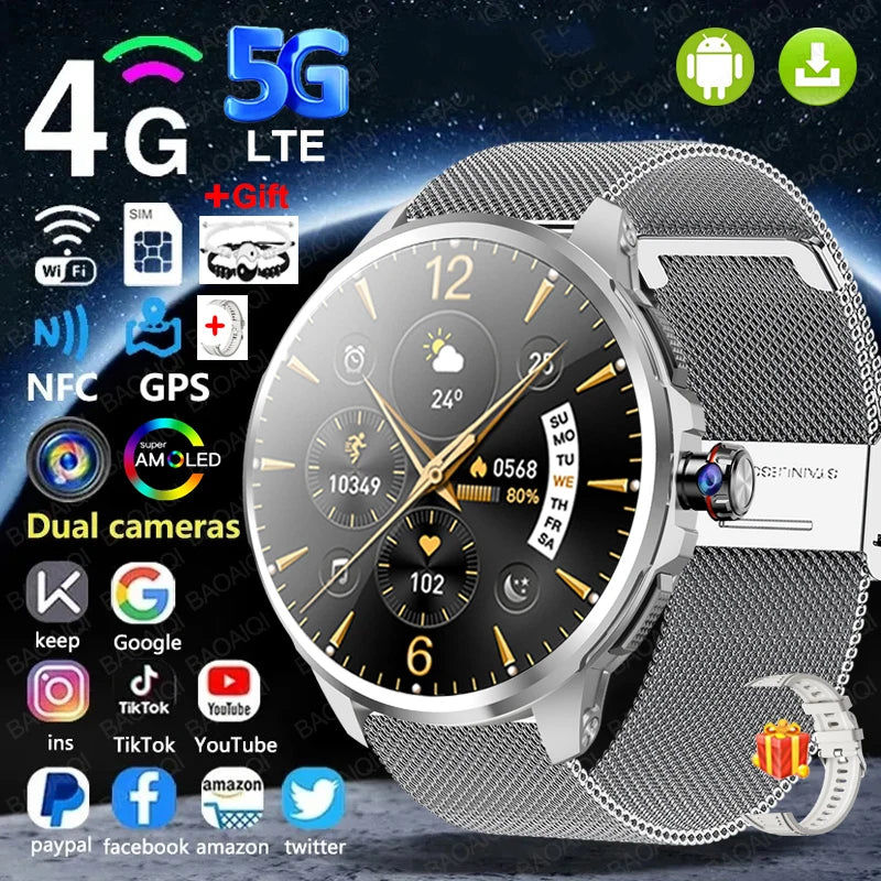 16GB+256GB RAM 4G Smart Watch 1.95 inch AMOLED 2100mah Battery 900W Camera GPS WIFI Google APPS Download Smartwatch Android 9.0