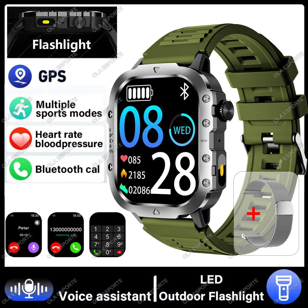 2026 New Military-grade Smart Watch Men GPS Flashlight 3ATM Waterproof Watch Bluetooth Call 100+Sport Outdoor Smartwatch Pk MA27