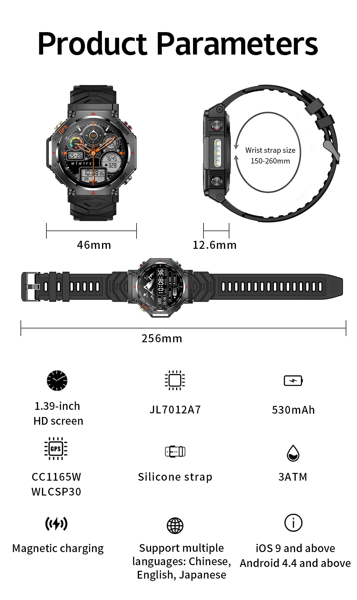 2026 New GPS Smart Watch Built-in Dual-band GNSS 10ATM&IP69K Waterproof AMOLED Compass Original Military Flashlight Smartwatches