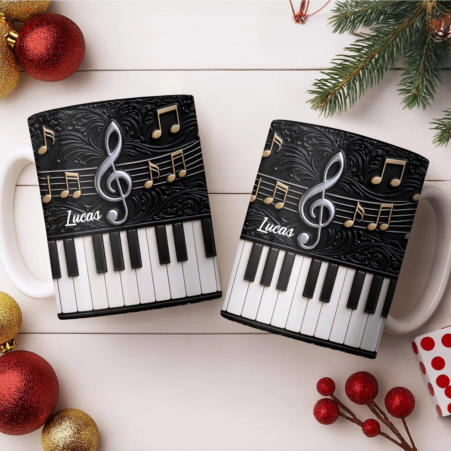 Personalized Name Piano Ceramic Coffee Mugs Elegant Gift for Pianists & Music Enthusiasts
