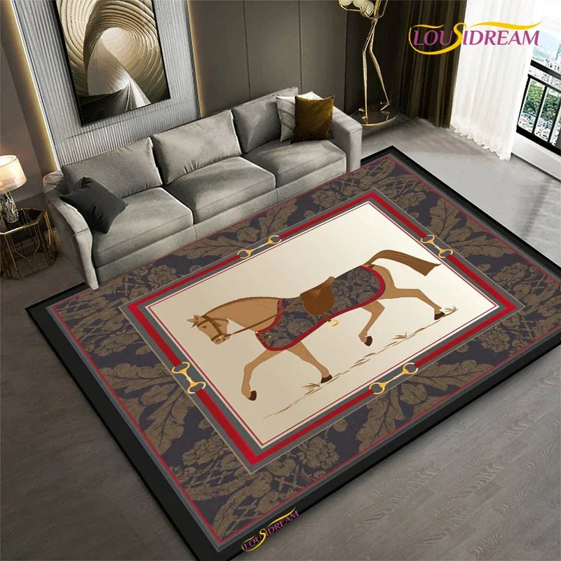 Fashion Ethnic Frame Horse Carpet Living Room bedroom yoga rugs kitchen Door Kids Un-Slip Mats Alfombra birthday gift Poster Mat