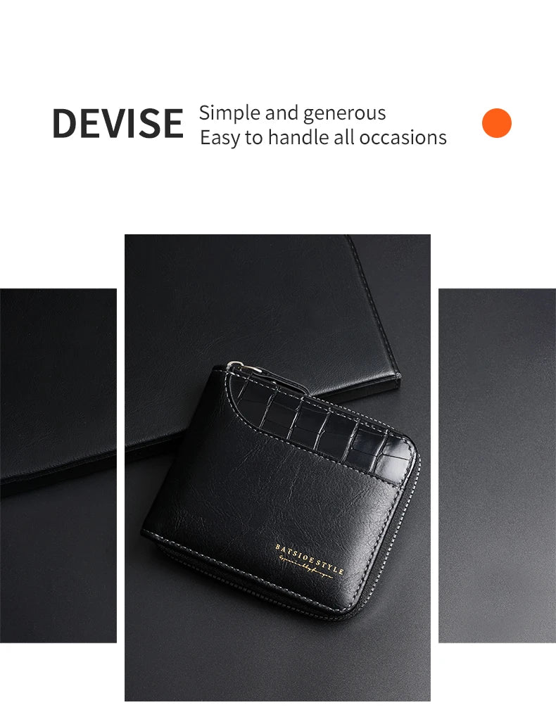 Leather Men’s Wallet Luxury Mens Purse Male Zipper Card Holders with Coin Pocket Rfid Wallets Gifts for Men Money Bag