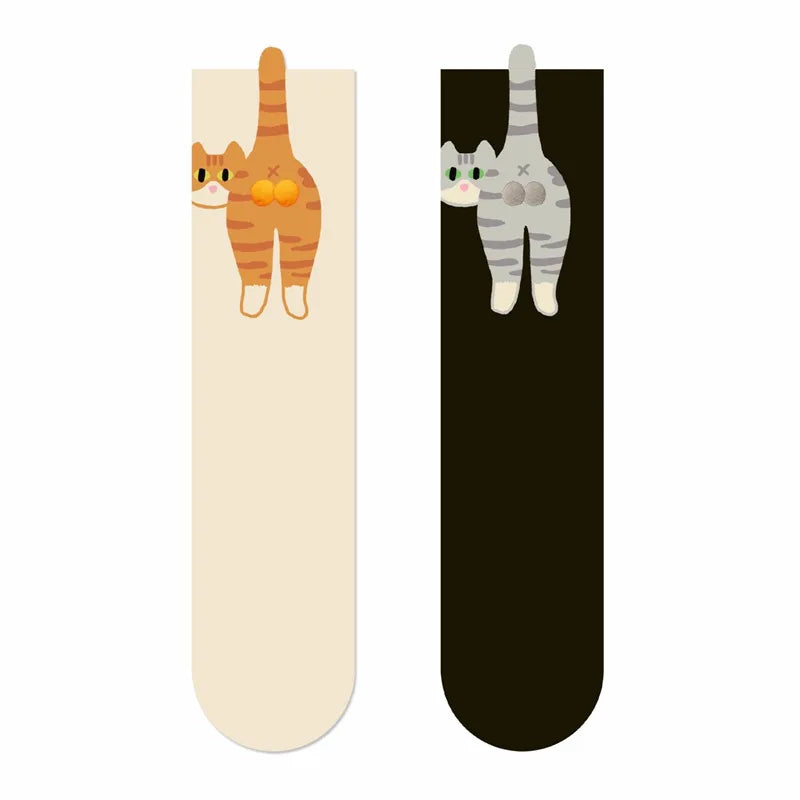 1/2pairs 3D Cute Cat Socks Black/White Funny Cat Socks Women Girl Mid-Tube Sleep Sock Cat Print Floor Sock